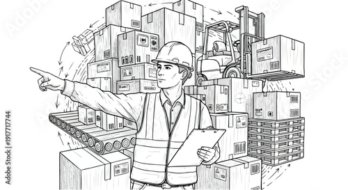 Architect working on technical drawing sketch art