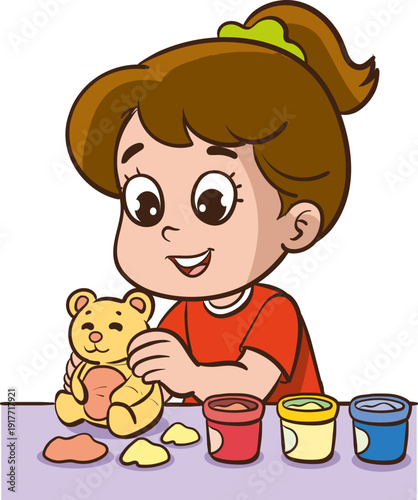 cute little girl creating animal shapes out of playdough.