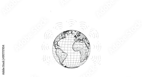 Global communications network globe technology sketch