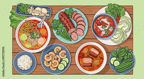 Authentic Thai Cuisine Feast A Vibrant Spread of Delicious Flavors and Dishes