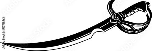 Classic Seafaring Cutlass Silhouette - Swashbuckling Pirate Sword and Naval Equipment Vector