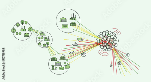 Industrial pollution concept with emissions and environmental impact