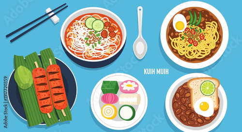 A delightful spread of Asian dishes and food items arranged neatly on a table