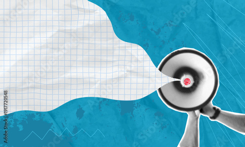 A creative halftone collage of contemporary art. Express your thoughts online. Inspiration, ideas, and fashionable style. Free space for text or ads.