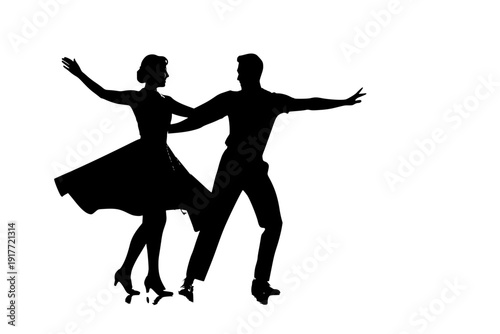 1950s Swing Dance Couple Silhouette Vector for Rock and Roll Party and Vintage Social Dance Illustration