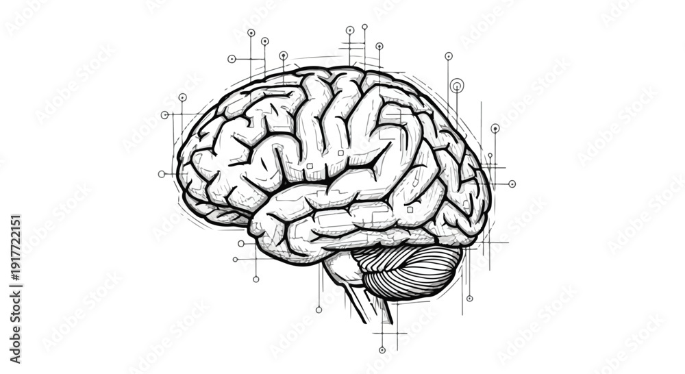 Fototapeta premium Human brain cognitive neural network medical sketch
