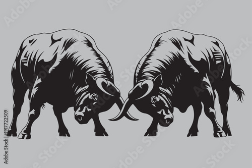 buffalo horn fight silhouette vector design art and illustration