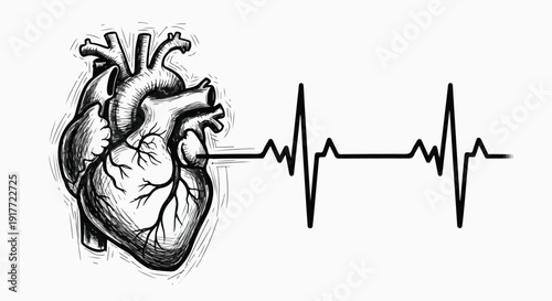 Human heart heartbeat pulse line medical sketch art