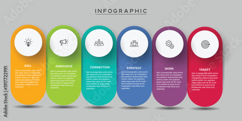 Colorful vertical pill shape infographic with 6 options for web and print