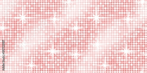Disco pink glitter with background gold sequin and texture backdrop glam. Dance tile pattern with ball party rose and seamless mosaic retro. Sparkle floor disco with vector bg background