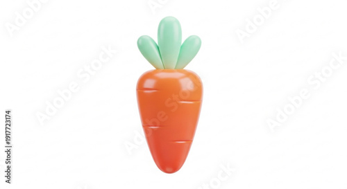 Vibrant orange carrot with green leaves on white background