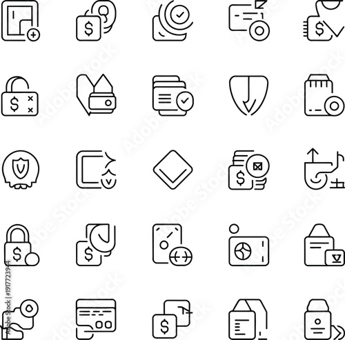 Financial security and payment icons collection Keywords: security, finance, payment, money