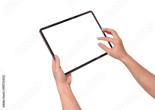 Wallpaper Mural Hand using modern tablet mockup with blank screen isolated on transparent background. Tablet PC with empty display for copy space. Torontodigital.ca