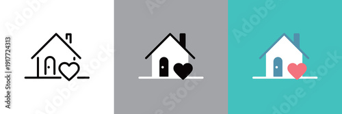 シンプルな家とハートマークアイコン
