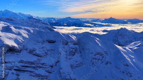 Obraz na plátně Mont Blanc at sunset above a sea of clouds in the French Alps