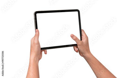 Wallpaper Mural Hand using modern tablet mockup with blank screen isolated on transparent background. Tablet PC with empty display for copy space. Torontodigital.ca