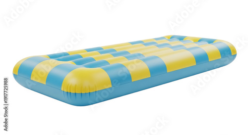 Isolated striped inflatable mattress for summer beach, outdoor leisure, relaxation object