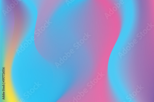 Vintage blue, yellow, pink blur gradient background, with smooth wave shape, neon glow, fluorescent abstract candy color liquid texture, wallpaper with copy space. Aesthetic fluid flowing backdrop