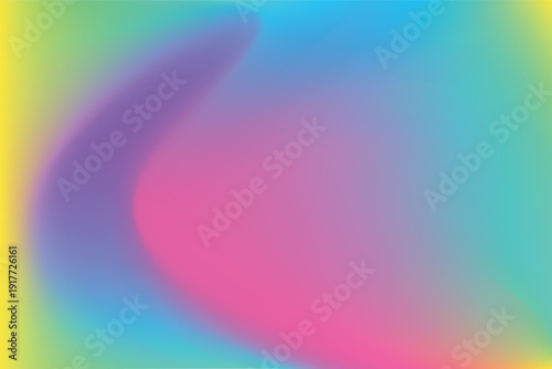 Vintage blue, yellow, pink blur gradient background, with smooth wave shape, neon glow, fluorescent abstract candy color liquid texture, wallpaper with copy space. Aesthetic fluid flowing backdrop