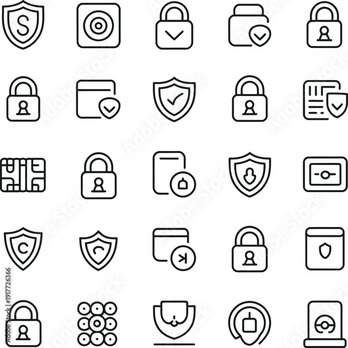 Security, Finance, and Data Icons lock shield
