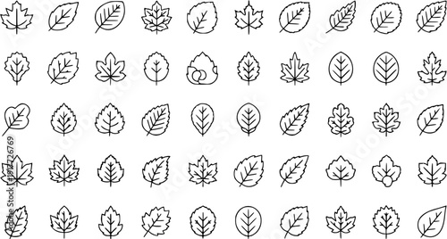 Outline Leaf Icons Collection - Nature, Tree, and Plant Symbols Vector Set