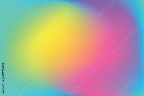 Vintage blue, yellow, pink blur gradient background, with smooth wave shape, neon glow, fluorescent abstract candy color liquid texture, wallpaper with copy space. Aesthetic fluid flowing backdrop