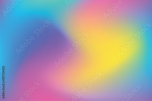 Vintage blue, yellow, pink blur gradient background, with smooth wave shape, neon glow, fluorescent abstract candy color liquid texture, wallpaper with copy space. Aesthetic fluid flowing backdrop