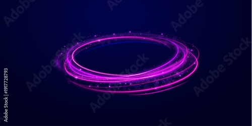 Pink glowing rings intertwine with radiant neon particle trails. Circular energy flows dynamically outward. Ideal abstract effect for futuristic or sci-fi visuals.