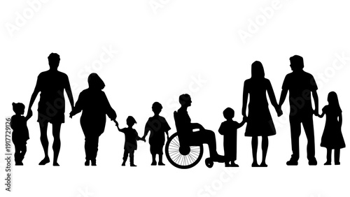 Diverse Family Silhouettes Holding Hands Together