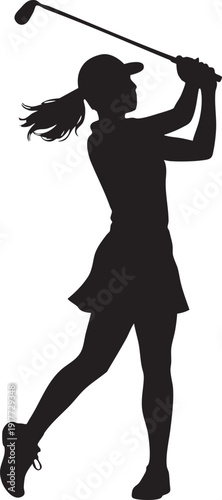 Silhouette of woman playing golf with a club swing