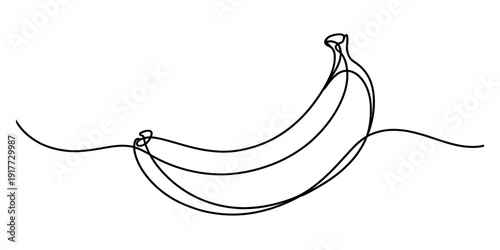 Single continuous line drawing of a banana fruit isolated on a white background Vector, illustration