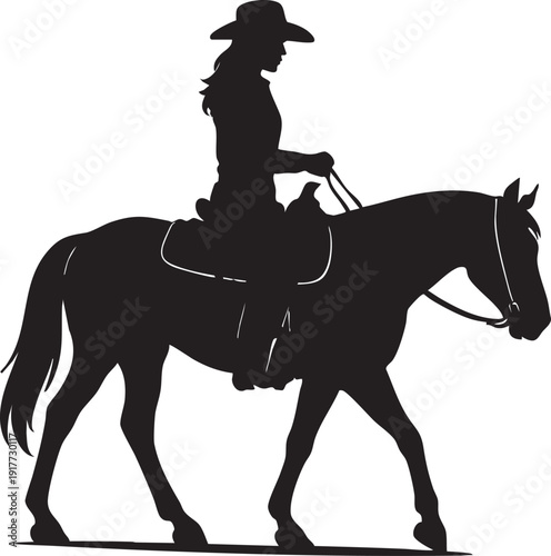Woman riding horse silhouette cowboy hat rider equestrian horseback