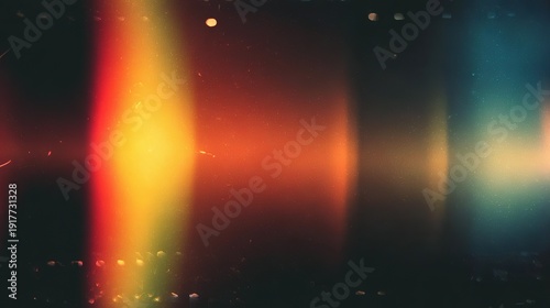 Abstract colorful light leaks, grunge film background, retro film overlay with scratches, dust and light rays. Distressed grainy texture with lens flares on black background, vintage film burn light e