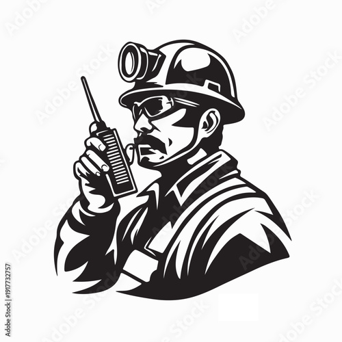 Engineer or Foreman Using Walkie Talkie Silhouette Vector on White Background