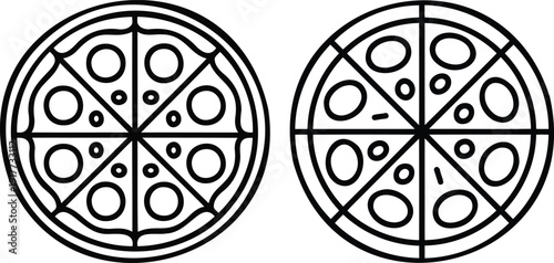 pizza line art silhouette symbol representing classic fast food concept, clean design ideal for restaurant logos, menus, delivery apps and takeaway branding