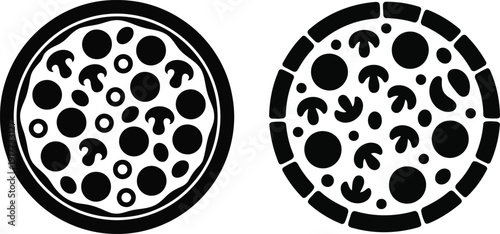 Minimal pizza silhouette symbol representing classic fast food concept, clean design ideal for restaurant logos, menus, delivery apps and takeaway branding