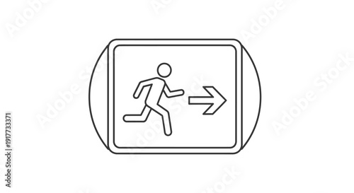 Emergency Exit Direction Sign with Running Figure Icon, Building Evacuation Guidance System, Fire Safety Compliance Symbol, Workplace Protection Standard Vector Illustration
