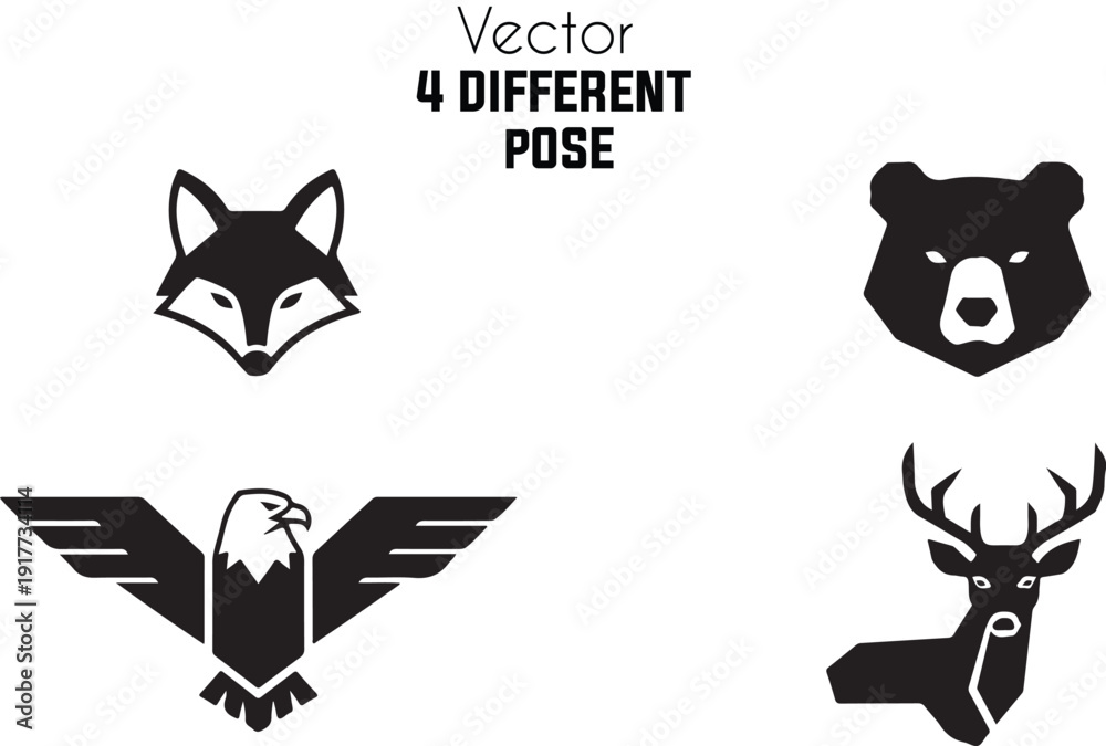 Obraz premium Vector illustrations of four different animal heads in various poses