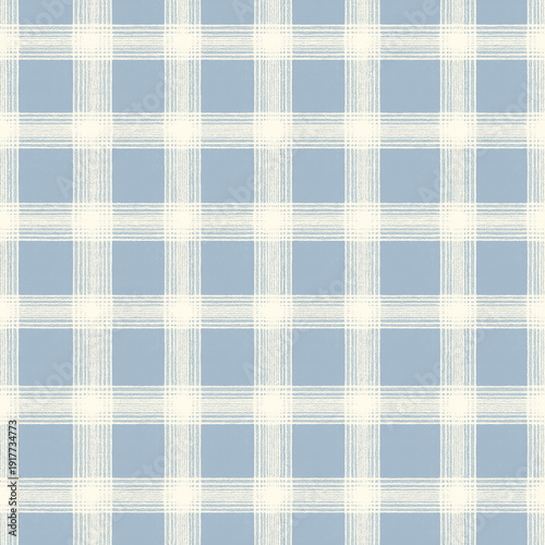 Wallpaper Mural Seamless pattern, gingham plaid pattern showing blue and cream checks, with a subtle chalk texture, creating a cozy and rustic textile design Torontodigital.ca