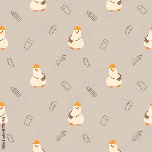 Duck hat bug cartoon so cute. On pencil eraser paper clip background. Pattern seamless vector illustration. 