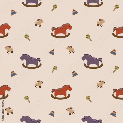 Rocking horse cartoon so cute. On toy background. Pattern seamless vector illustration. 