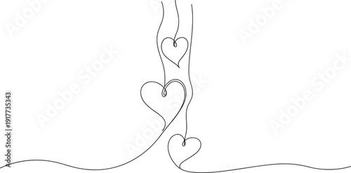 Minimalist continuous line art hearts illustration, abstract love design, romantic vector drawing, elegant fluid connection artwork, flat vector illustration