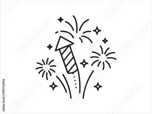 Celebration illustration featuring fireworks and sparklers with transparent background