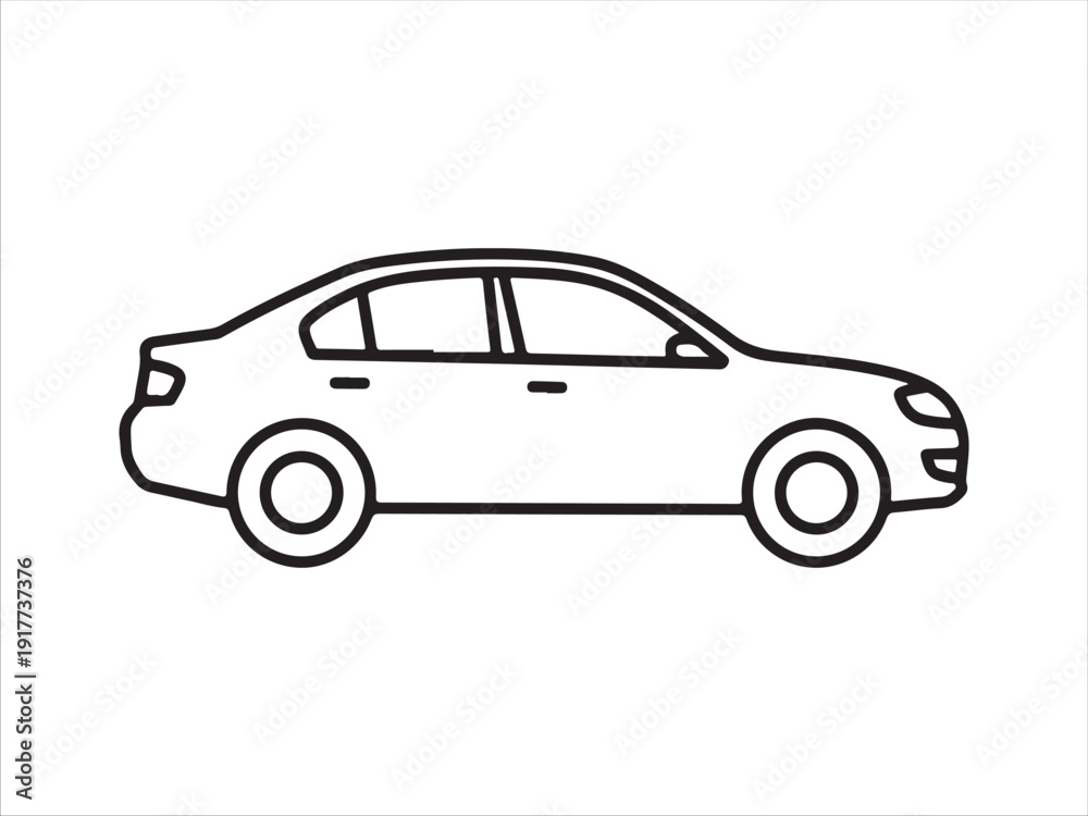 Naklejka premium Simple line drawing of a sedan car side view illustration