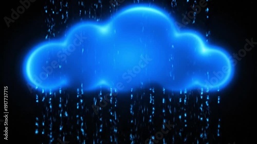 Vibrant blue cloud with glowing neon outline and falling particles