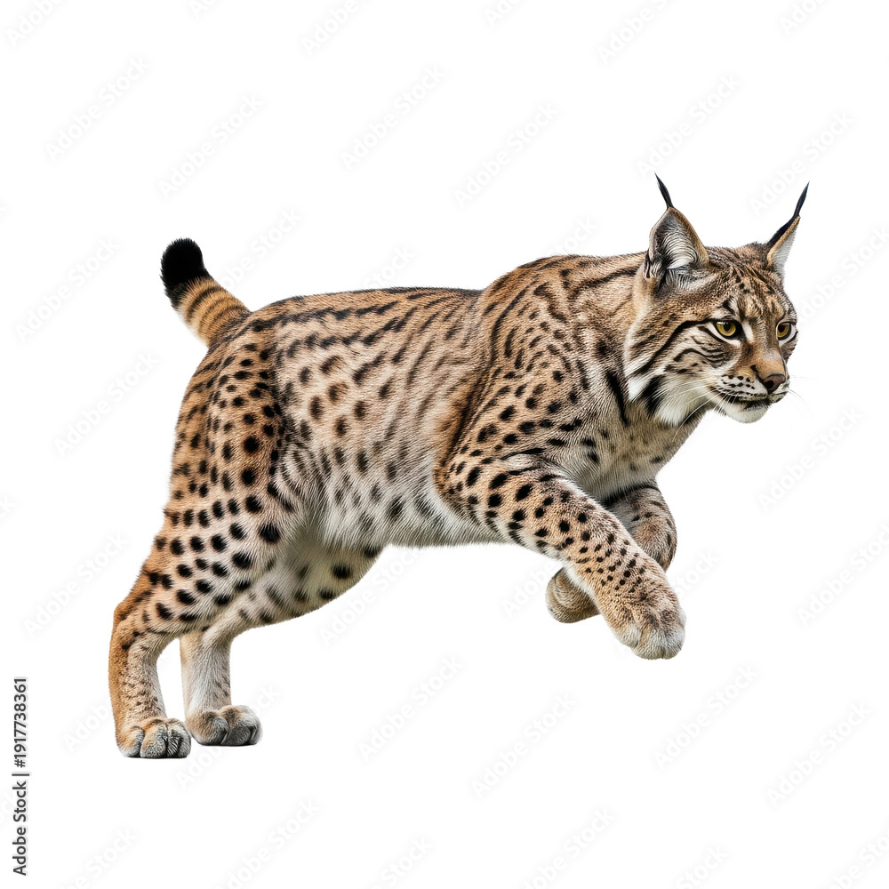 Fototapeta premium Lynx Jumping Isolated Black Background