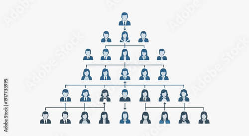 Corporate Organizational Chart with People Icons Representing Company Hierarchy and Management Structure