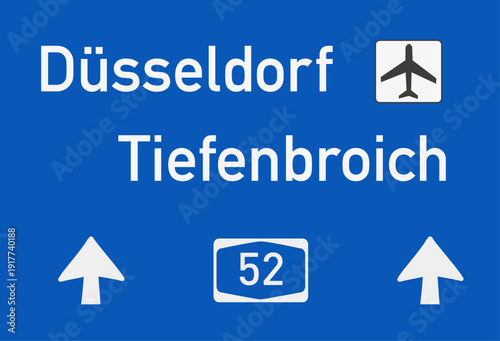 Autobahntafel, Flughafen Düsseldorf, Tiefenbroich, Vektor, Zeichnung, Nachbildung