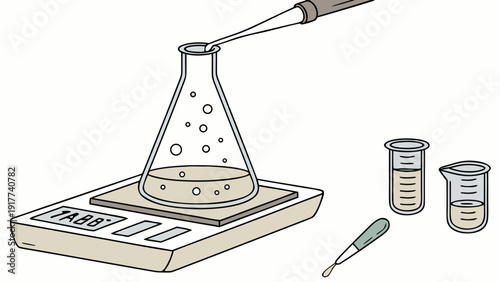 Scientific Experiment with Liquid and Bubbles in Flask on Hot Plate