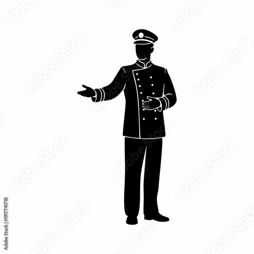 Silhouette of a Professional Uniformed Attendant or Doorman Welcoming Guests